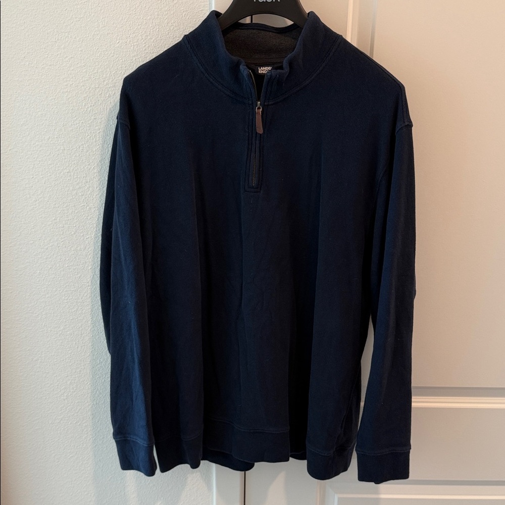 Lands' End Men's Navy Zip-Up Sweater